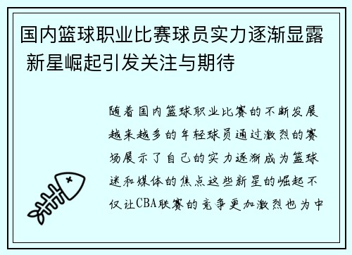国内篮球职业比赛球员实力逐渐显露 新星崛起引发关注与期待