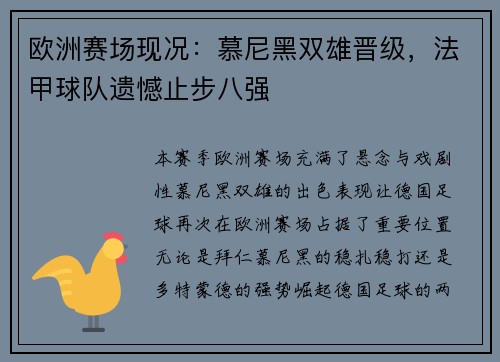 欧洲赛场现况：慕尼黑双雄晋级，法甲球队遗憾止步八强